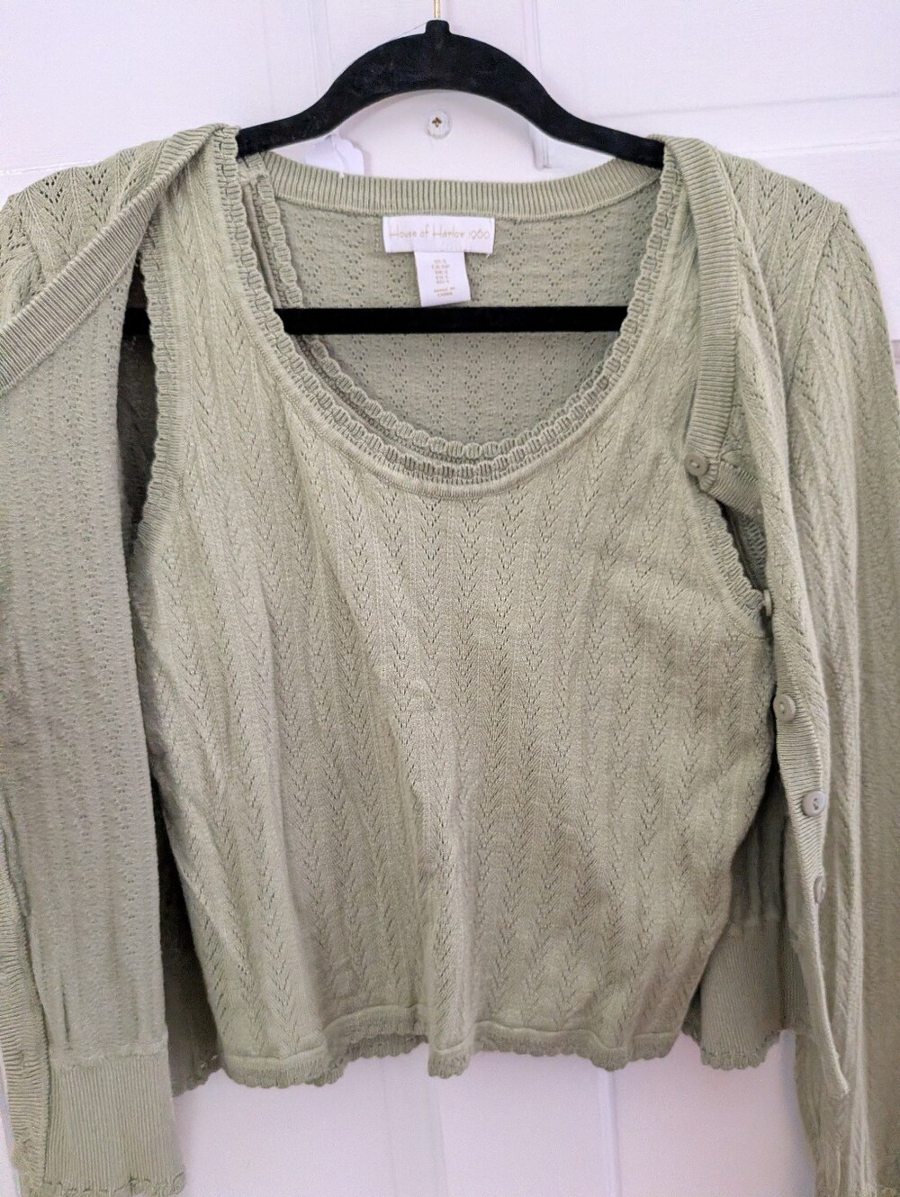 House of Harlow 1960 Sage Pointelle Cardigan & Tank Set XS - Picture 4 of 6